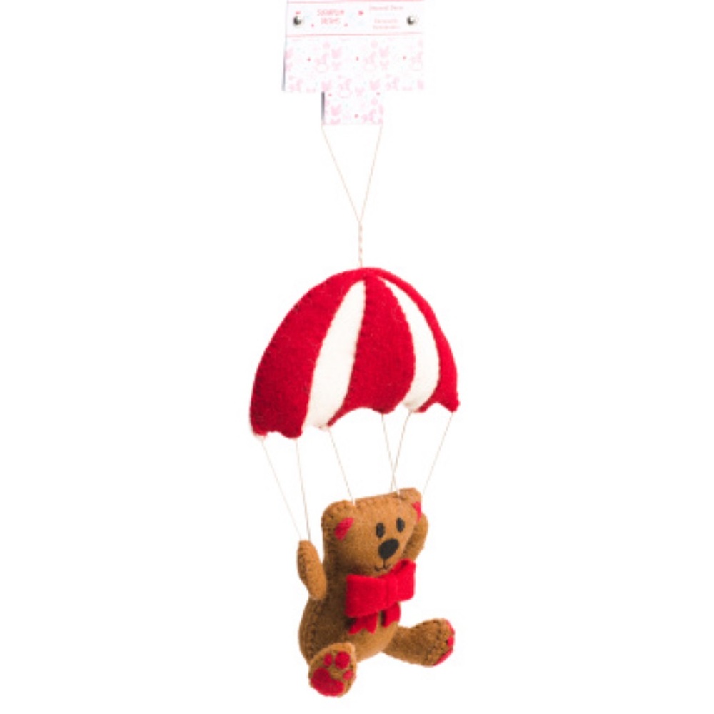 Sugarplum Dreams Parachute Teddy Bear 8” Ornament Wool Valentines Day